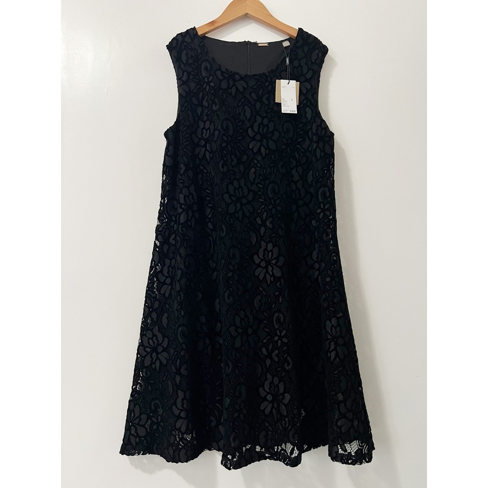 Tahari Black Floral Lace Velvet Flocked A-Line Shift Dress NWT Size 6